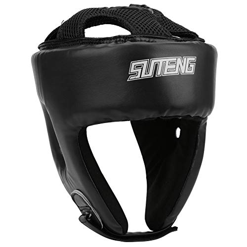 Casco de boxeo de piel sintética ajustable, protector de cabeza Sanda Kickboxing