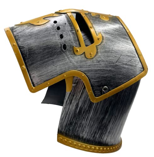 Casco de Caballero Medieval de Plateado, Casco de Guerro Soldado con Cubierta Facail Movible para Hombre, Casco Romano de Cruzado Armadura, Talla única