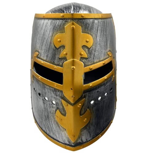 Casco de Caballero Medieval de Plateado, Casco de Guerro Soldado con Cubierta Facail Movible para Hombre, Casco Romano de Cruzado Armadura, Talla única