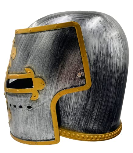 Casco de Caballero Medieval de Plateado, Casco de Guerro Soldado con Cubierta Facail Movible para Hombre, Casco Romano de Cruzado Armadura, Talla única