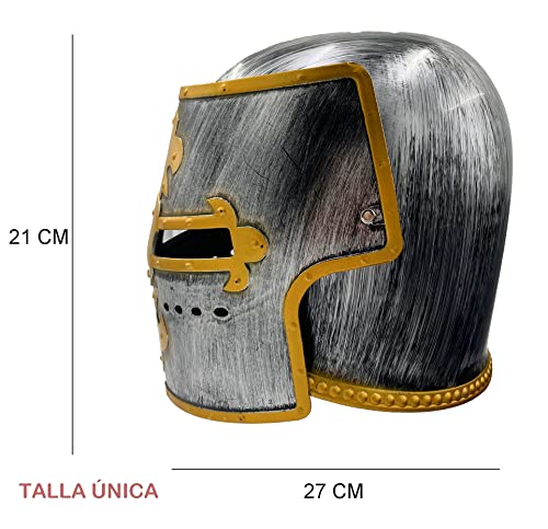 Casco de Caballero Medieval de Plateado, Casco de Guerro Soldado con Cubierta Facail Movible para Hombre, Casco Romano de Cruzado Armadura, Talla única