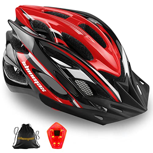 Casco de ciclismo con luz LED, de A-Best, casco integral especializado con luz de seguridad, visera y forro extraíbles, para adulto, Rojo - Negro