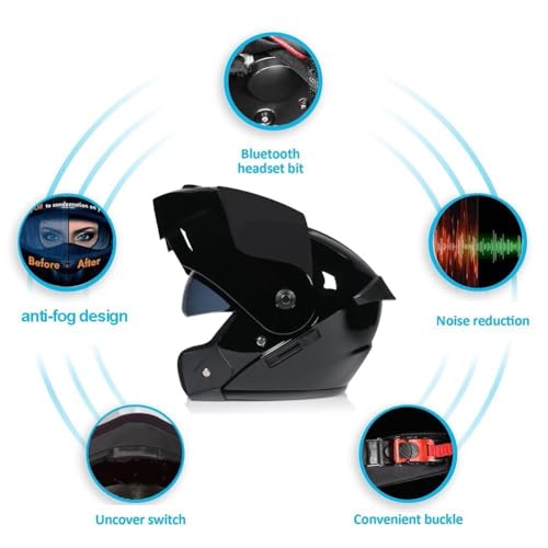 Casco de Moto Modular con Bluetooth Integrado,ECE Homologado Casco Modular Moto Hombre Mujer Adultos,Cascos Modulares con Doble Visera para Casco Scooter S~XL