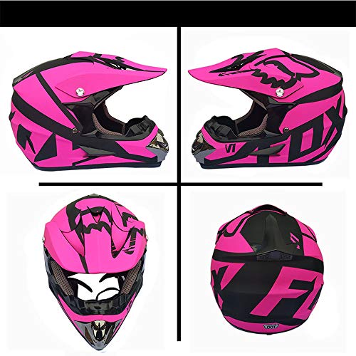 casco de motocicleta para niños, casco cruzado de motocicleta para niños (gafas, guantes, máscara, guantes) Casco de motocross con gafas protectoras adecuado para hombres y mujeres jóvenes o niños (L)