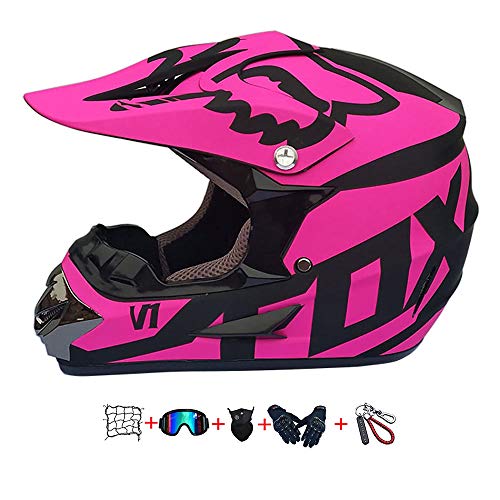 casco de motocicleta para niños, casco cruzado de motocicleta para niños (gafas, guantes, máscara, guantes) Casco de motocross con gafas protectoras adecuado para hombres y mujeres jóvenes o niños (L)