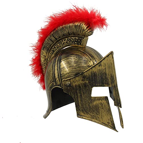 Casco Medieval de Espartano Griego con Ciruela roja, Disfraz Romano de Accesorios Antiguos, Talla única (Kqp-60-dorado)