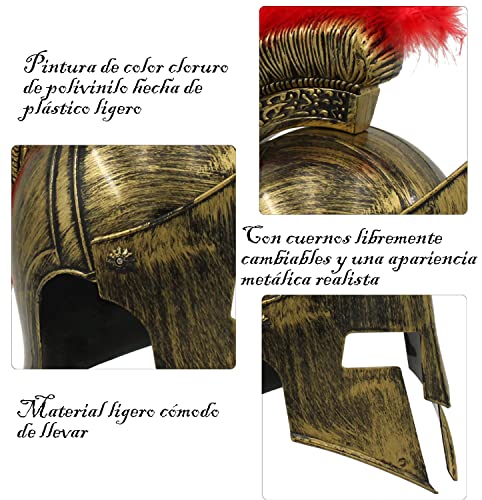 Casco Medieval de Espartano Griego con Ciruela roja, Disfraz Romano de Accesorios Antiguos, Talla única (Kqp-60-dorado)