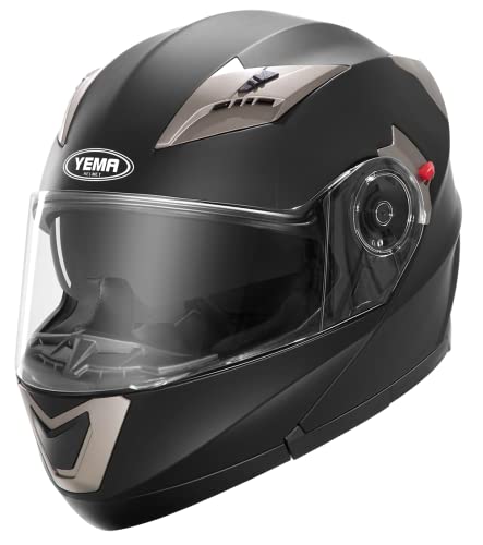 Casco Moto Modular ECE Homologado - YEMA YM-925 Casco de Moto Integral Scooter para Mujer Hombre Adultos con Doble Visera-Negro Mate-M