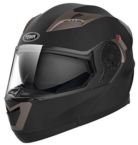 Casco Moto Modular ECE Homologado - YEMA YM-925 Casco de Moto Integral Scooter para Mujer Hombre Adultos con Doble Visera-Negro Mate-M