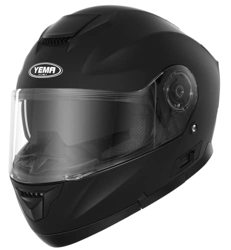 Casco Moto Modular ECE Homologado - YEMA YM-926 Casco de Moto Integral Scooter para Mujer Hombre Adultos con Doble Visera-Negro Mate-XL