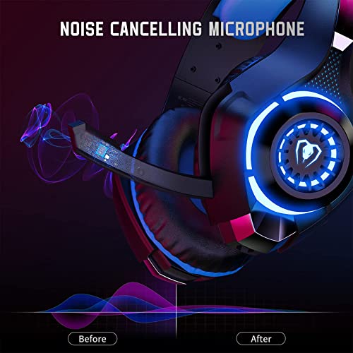 Cascos Gaming, Auriculares Con Graves Envolventes 3D, Micrófono Reducción De Ruido Y Almohadillas De Proteína, Para PS4 PS5 Xbox PC Laptop