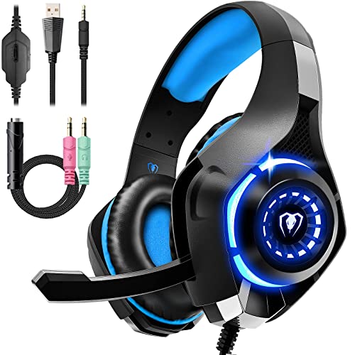 Cascos Gaming, Auriculares Con Graves Envolventes 3D, Micrófono Reducción De Ruido Y Almohadillas De Proteína, Para PS4 PS5 Xbox PC Laptop