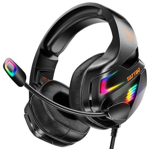 Cascos Gaming con Micrófono, Cascos PS4 con Nivel de Sonido Envolvente Rico, Orejeras Grandes y 4 Modo Luz RGB, Auriculares Gaming para PS4 PS5 PC Xbox One Switch (Negro)