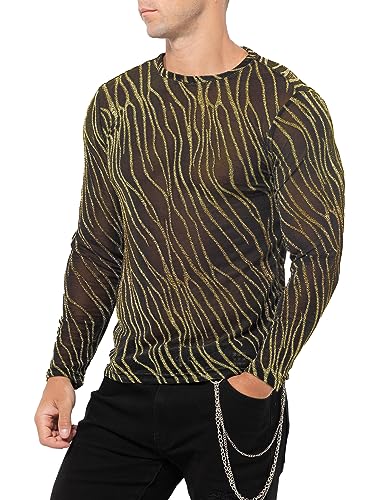 Casey Kevin Camiseta Transparentes Manga Larga Hombre Brillante Camisa Fiesta Ropa Punk Lentejuelas Disfraz Sexy Gótica Plateada Rejilla Shirts For Men Brillo Top Discoteca Jazz Rock Hip Hop Dance