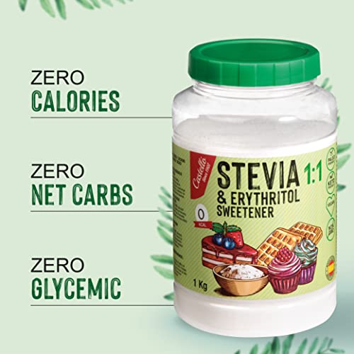 Castello since 1907 Edulcorante Stevia + Eritritol 1:1 | Sustituto del Azúcar 100% Natural - 0 Calorías - 0 Índice Glucémico - Keto y Paleo - 0 Carbohidratos - No OGM - 1 kg