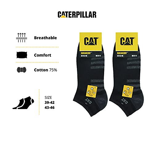 Caterpillar - 6 Pares Calcetines Hasta el Tobillo - para Cualquier Uso - Puntera y Talón Reforzados - Algodón (Negro, 39-42)