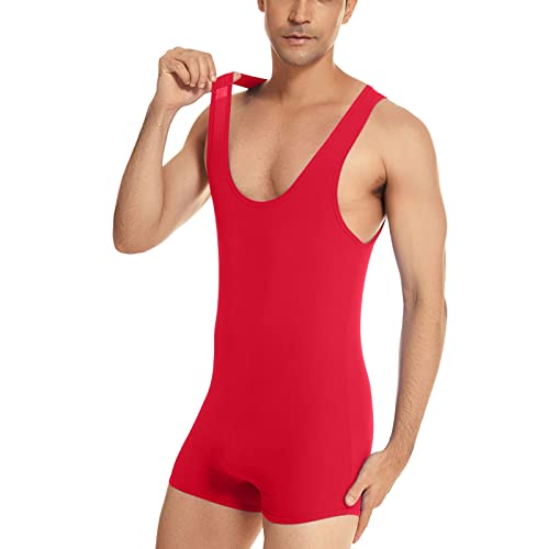 Caxndycing Mono deportivo para hombre de lucha libre sin mangas, para levantamiento de pesas, ropa interior deportiva, rojo, S