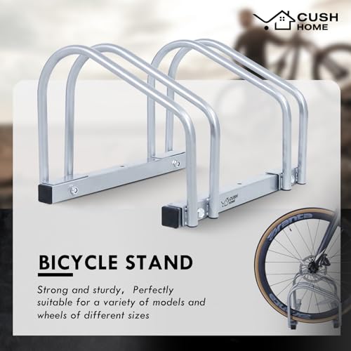 CCLIFE Soporte Bicicletas Suelo Aparcamiento para 2 Bicis con Anchos de Neumáticos de Hasta 55 mm Aparcabicicletas de Hierro 40 x 32 x 26 cm