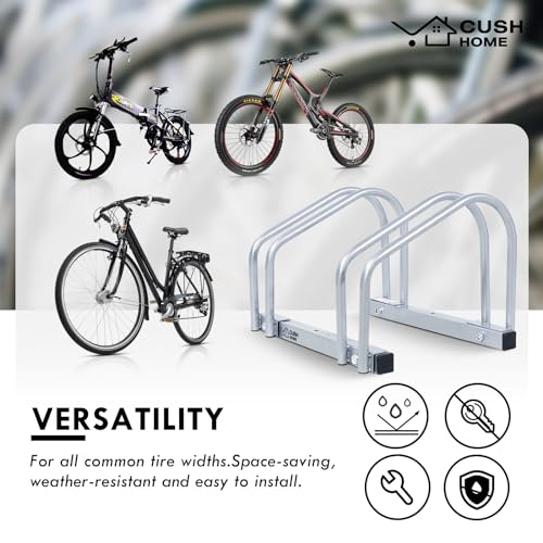 CCLIFE Soporte Bicicletas Suelo Aparcamiento para 2 Bicis con Anchos de Neumáticos de Hasta 55 mm Aparcabicicletas de Hierro 40 x 32 x 26 cm