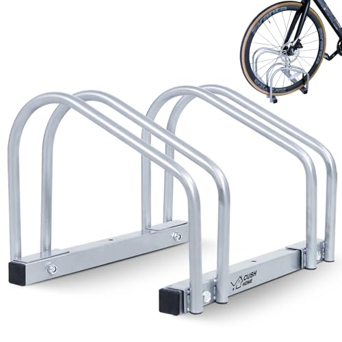 CCLIFE Soporte Bicicletas Suelo Aparcamiento para 2 Bicis con Anchos de Neumáticos de Hasta 55 mm Aparcabicicletas de Hierro 40 x 32 x 26 cm