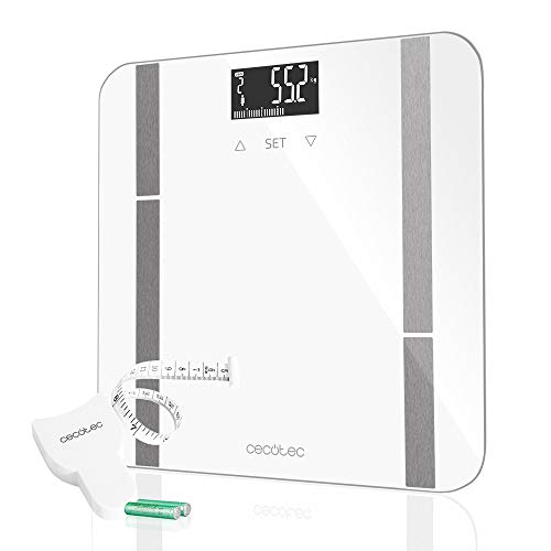 Cecotec Báscula de Baño Digital Surface Precision 9400 Full Healthy. Alta precisión, Plataforma de Cristal templado de seguridad, Pantalla LCD, Capacidad máxima de 180kgr, Cinta métrica