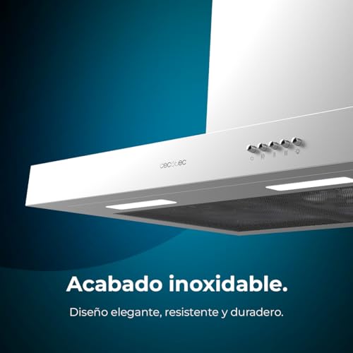 Cecotec Campana Extractora 60 cm Bolero Flux TM 606500 Inox A. Motor 165W, Decorativa con Acabado Inox, Succión 650m3/h, Control Mecánico, 3 Niveles de Potencia, Luz y Filtro de Carbono