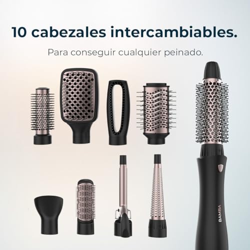 Cecotec Cepillo de Aire 10 en 1 Bamba CeramicCare 10in1 Styler. 1000 W, 10 Cabezales Intercambiables, 3 Temperaturas y 2 Velocidades, Revestimiento de Cerámica, Función Aire Frío