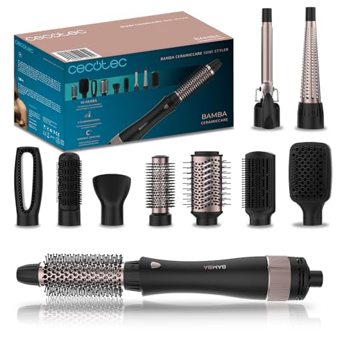 Cecotec Cepillo de Aire 10 en 1 Bamba CeramicCare 10in1 Styler. 1000 W, 10 Cabezales Intercambiables, 3 Temperaturas y 2 Velocidades, Revestimiento de Cerámica, Función Aire Frío