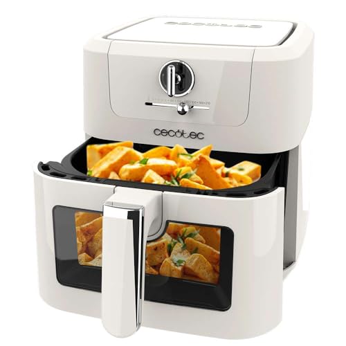 Cecotec Freidora de Aire sin Aceite de 5 L con Ventana Air Fryer Cecofry Antique 5000 Window. 1500 W, Digital, Área de Cocinado de 5 L y Tecnología PerfectCook, Diseño Retro en Blanco