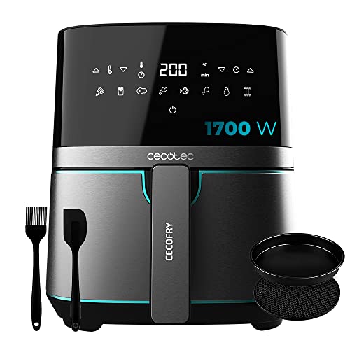 Cecotec Freidora de Aire sin Aceite de 5,5 L Air Fryer Cecofry Full InoxBlack 5500 Pro con Accesorios. 1700 W, Dietética y Digital, Táctil, Acabados en Acero Inox, 8 Modos, Pack de Accesorios