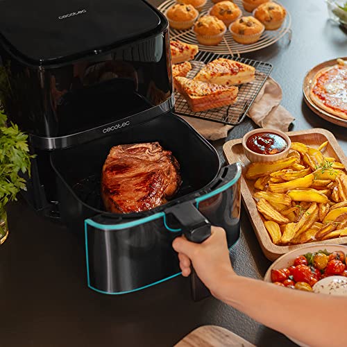 Cecotec Freidora de Aire sin Aceite de 5,5 L Air Fryer Cecofry Full InoxBlack 5500 Pro con Accesorios. 1700 W, Dietética y Digital, Táctil, Acabados en Acero Inox, 8 Modos, Pack de Accesorios