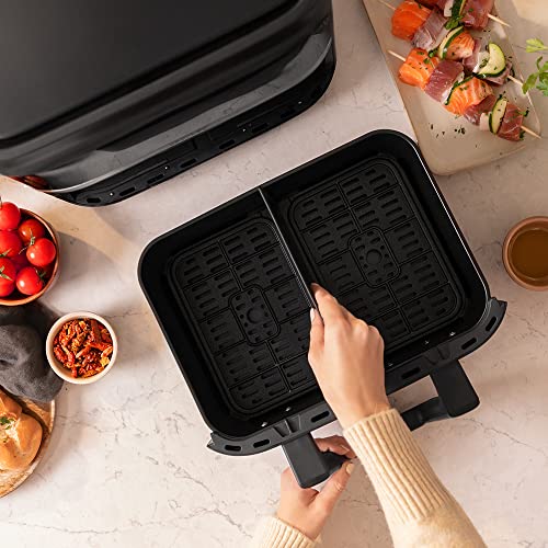 Cecotec Freidora de Aire sin Aceite de 9 L Cecofry Dual 9000 Air Fryer. 2850 W, Digital y Compacta, Temperatura Dual, Tecnología PerfectCook, Opción de dividir la Cubeta en 2 de 4,5L, 6 Modos