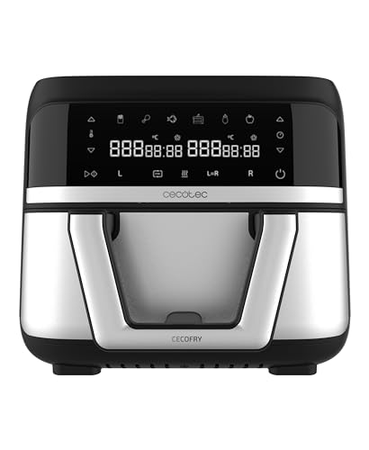 Cecotec Freidora de Aire sin Aceite de 9 L Cecofry Dual 9000 Air Fryer. 2850 W, Digital y Compacta, Temperatura Dual, Tecnología PerfectCook, Opción de dividir la Cubeta en 2 de 4,5L, 6 Modos