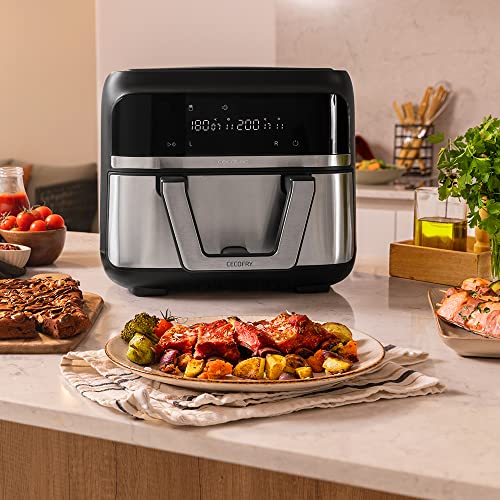 Cecotec Freidora de Aire sin Aceite de 9 L Cecofry Dual 9000 Air Fryer. 2850 W, Digital y Compacta, Temperatura Dual, Tecnología PerfectCook, Opción de dividir la Cubeta en 2 de 4,5L, 6 Modos