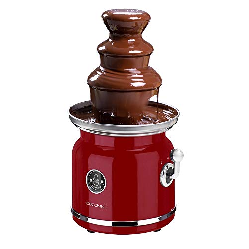 Cecotec Fuente de Chocolate Fun Chocolicious. Potencia 90 W, Diseño retro, Torre de Acero Inoxidable, 3 Niveles de Cascada, Desmontable, Piezas aptas para lavavajillas