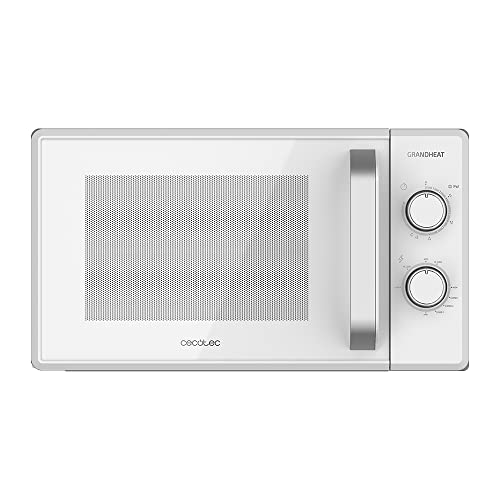 Cecotec Microondas de 20 Litros con Grill Grandheat 3120. 1050 W, Grill de 1000 W, Revestimiento AntiDirt iTech, Modo descongelación, Temporizador 35 min, FullWhite y detalles metalizados