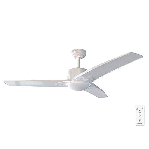 Cecotec Ventilador de Techo con Mando a Distancia, Temporizador y Luz LED EnergySilence Aero 550. 60 W, 132 cm de Diámetro, 3 Aspas, 3 Velocidades, Función Invierno, Diseño en blanco