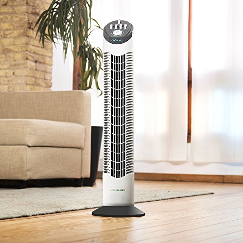 Cecotec Ventilador de Torre con Temporizador EnergySilence 790 Skyline. 50 W, 30'' (76cm) de Altura, Mecánico, Oscilante, Motor de Cobre, 3 Velocidades, Blanco