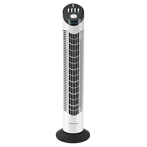 Cecotec Ventilador de Torre con Temporizador EnergySilence 790 Skyline. 50 W, 30'' (76cm) de Altura, Mecánico, Oscilante, Motor de Cobre, 3 Velocidades, Blanco