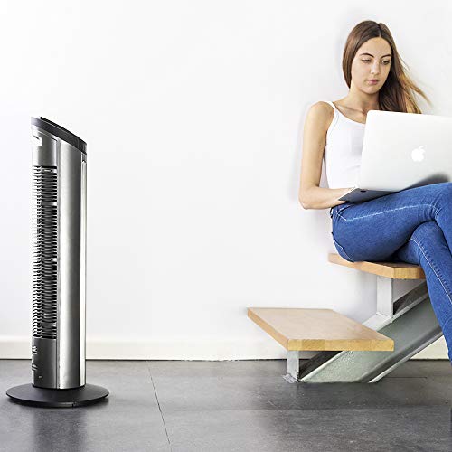 Cecotec Ventilador de Torre Digital con Temporizador y Mando a Distancia EnergySilence 890 Skyline. 50 W, 30'' (76cm) de Altura, Oscilación, Motor de Cobre, 3 Velocidades, 3 Modos, Negro