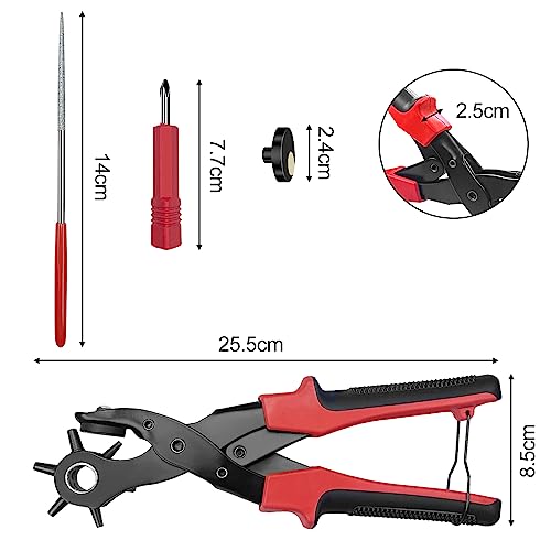 Ceisazira 2-4.5 mm alicate sacabocados con 6 redondo orificios, Pinza de troquelado giratorios, agujeros cinturon, para perforar tarjetas, correas de reloj, cartón, zapatos de cuero