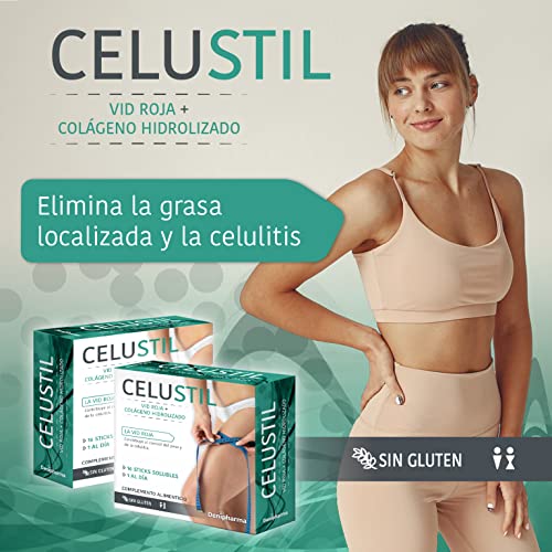 Celustil anticelulitico - 16 sticks - Indicado para piernas y caderas - Contiene Vid Roja, Colágeno Hidrolizado y Zarzaparrilla - Caja 16 sobres - 1 al dia