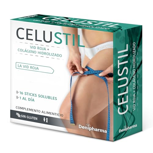 Celustil anticelulitico - 16 sticks - Indicado para piernas y caderas - Contiene Vid Roja, Colágeno Hidrolizado y Zarzaparrilla - Caja 16 sobres - 1 al dia