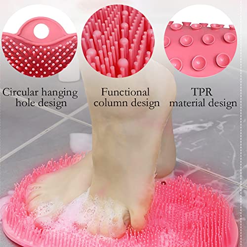 Cepillo para Masaje de Pies, Almohadilla de Lavado de Pies con Ventosas de Silicona, Scrubber Masajeador para Reducir el Dolor y Mejorar La Circulación Sanguínea Del Pie（Rosado）