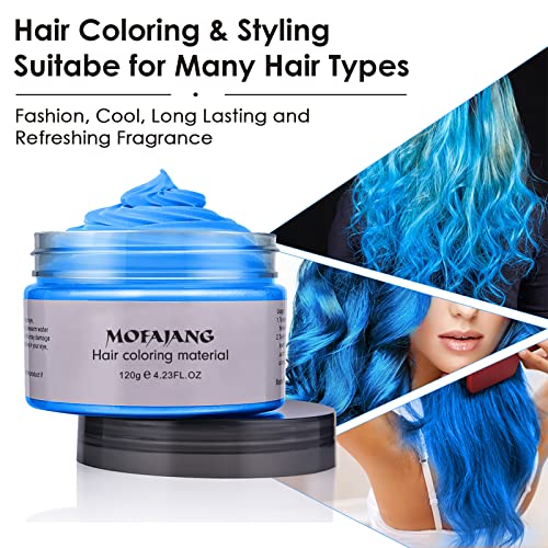 Cera Temporal Para Teñir el Cabello, Arcilla con Fórmula Vegetal Fácil de Lavar Para Hombres y Mujeres, Cera Mate Para Fiestas, Cosplay y Halloween, 120g (Azul)