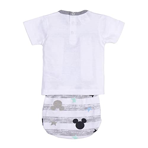 CERDÁ LIFE'S LITTLE MOMENTS - Conjunto veraniego de 2 Piezas con Ranitas Bebe Niño y Camisetas para Bebe de Manga Corta, estampado de Mickey Mouse, Blanco, Talla única