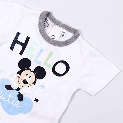 CERDÁ LIFE'S LITTLE MOMENTS - Conjunto veraniego de 2 Piezas con Ranitas Bebe Niño y Camisetas para Bebe de Manga Corta, estampado de Mickey Mouse, Blanco, Talla única