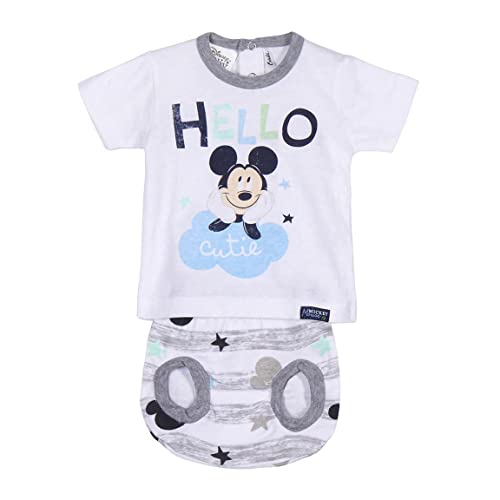 CERDÁ LIFE'S LITTLE MOMENTS - Conjunto veraniego de 2 Piezas con Ranitas Bebe Niño y Camisetas para Bebe de Manga Corta, estampado de Mickey Mouse, Blanco, Talla única