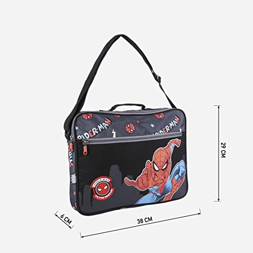 CERDÁ LIFE'S LITTLE MOMENTS, Maletin infantil de Spiderman Con Bolsillo Superior y Lateral, Asa Bandolera Ajustable | Colección escolar estampada-para Niños, Negro, Estándar