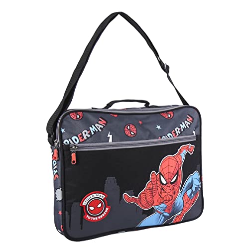 CERDÁ LIFE'S LITTLE MOMENTS, Maletin infantil de Spiderman Con Bolsillo Superior y Lateral, Asa Bandolera Ajustable | Colección escolar estampada-para Niños, Negro, Estándar